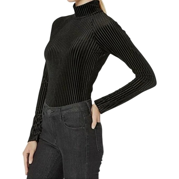 NWT Free People x Only Hearts Black  Velvet / Sheer Turtleneck Bodysuit Medium - Picture 1 of 7